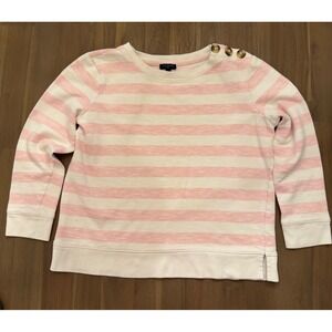 Talbots Women's‎ Striped Crew Neck Sweatshirt with Button Shoulder Detail
